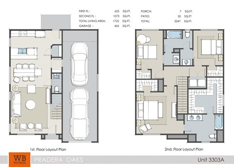 3 bedroom 2.5 bathroom Floor Plan 3303 at Pradera Oaks, Bonney, TX, 77583